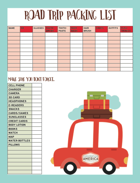 Road Trip Checklist, FREE printable Car Trip Planner!