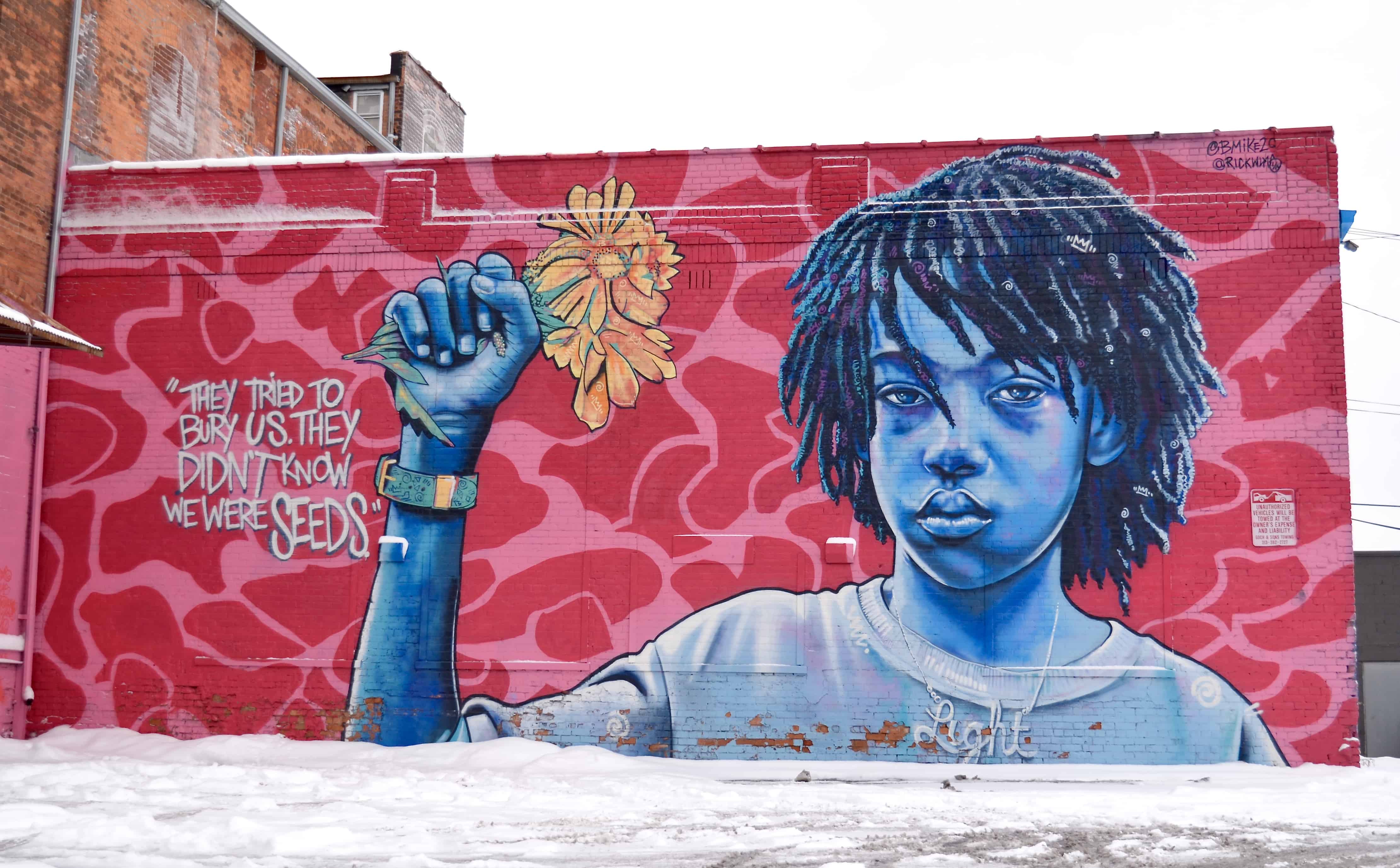 girl and seeds inspire art mural detroit