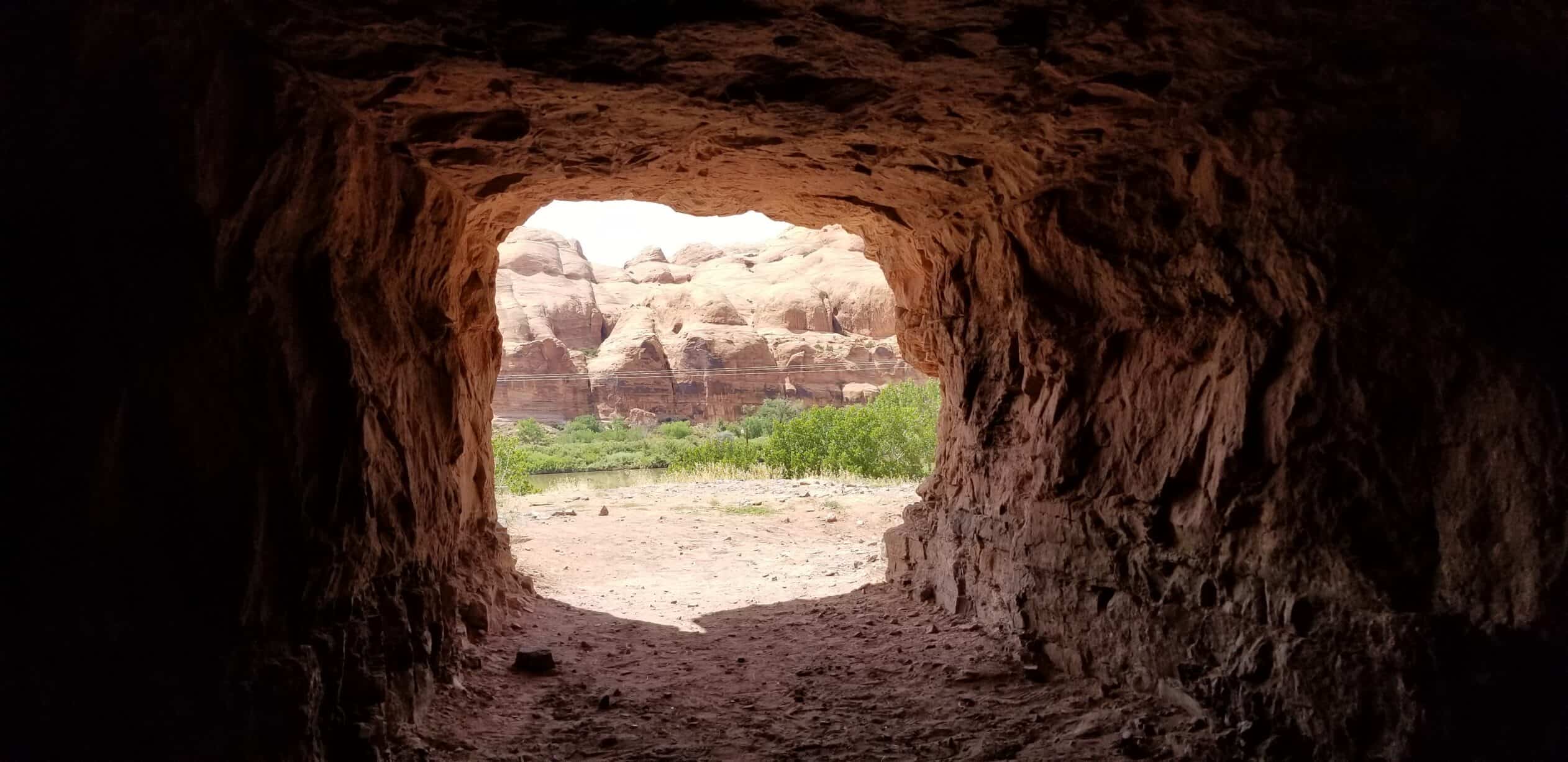 looking outside of cave in Moab
