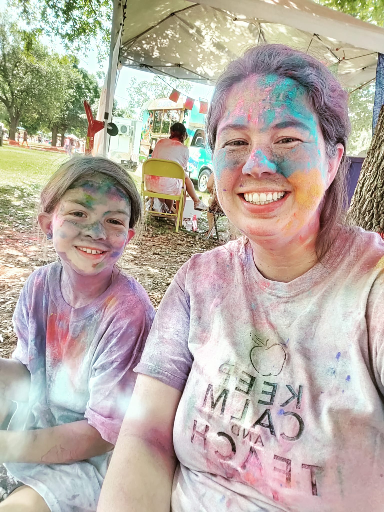 mom and girl at Holi Festival Lafayette