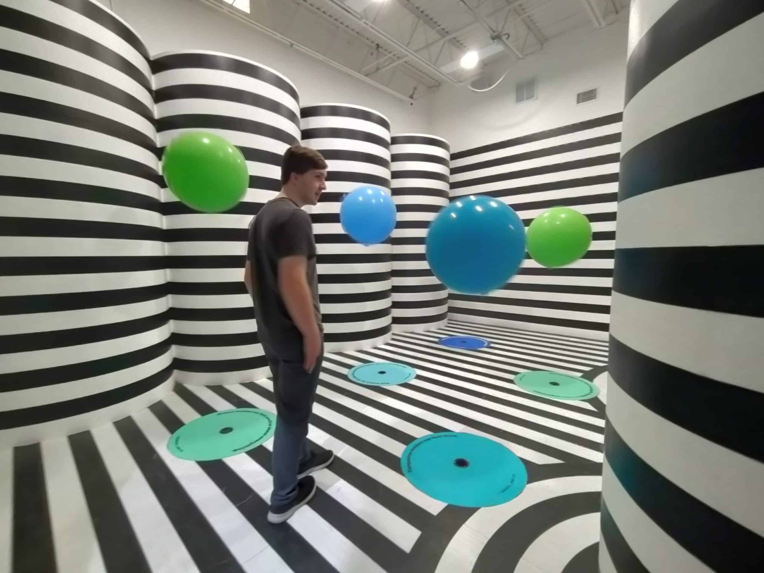 black and white striped art room Color Factory in Houston